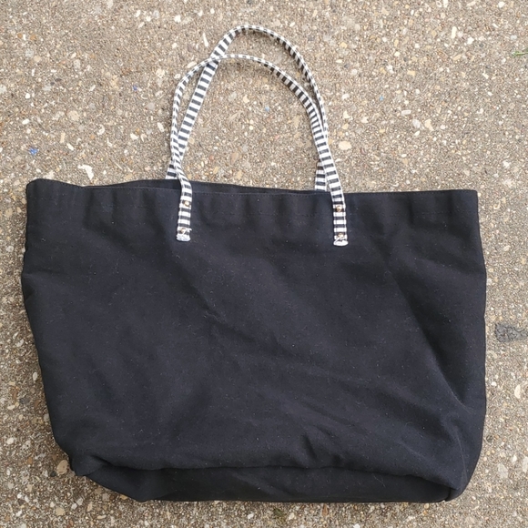 Victoria's Secret Black Canvas Tote Bag Beach Logo - Picture 5 of 6